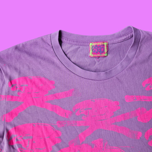Crazy print purple tee.