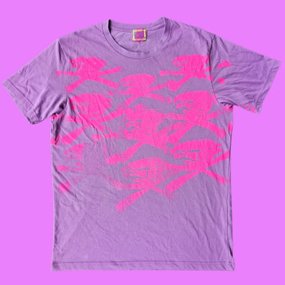 Crazy print purple tee.