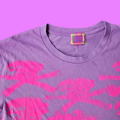 Crazy print purple tee.
