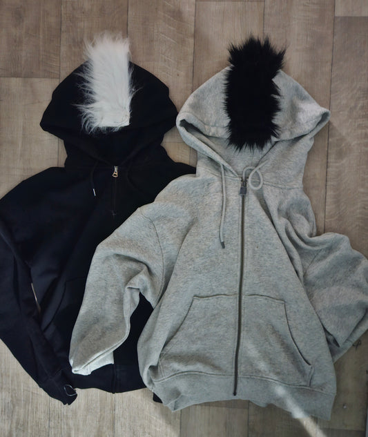 Fur hot sale hoodie black