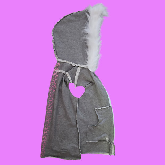 1221 spine fur hooded vest grey