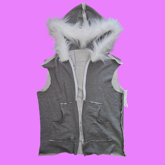 1221 spine fur hooded vest grey